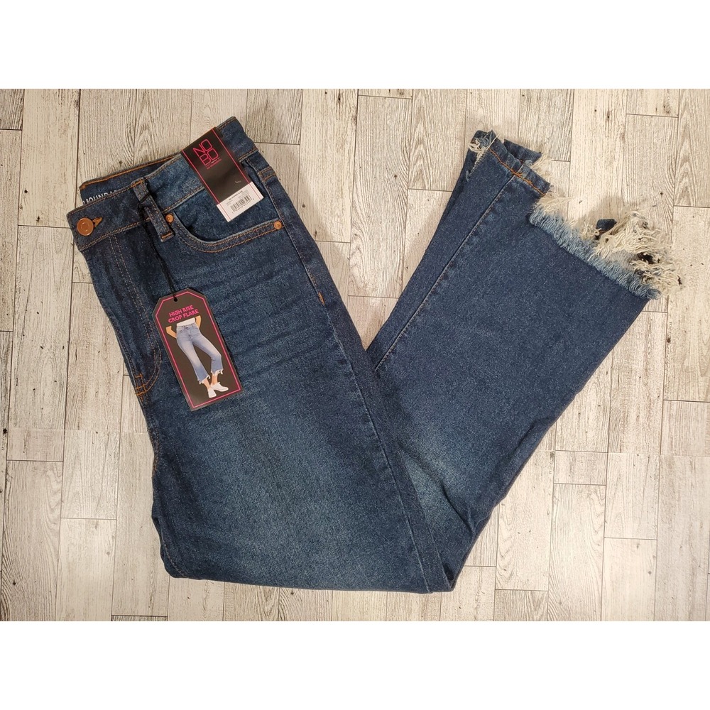 Cropped FLARE Denim Jeans Juniors Size 9 Destructed No Boundaries Medium Wash